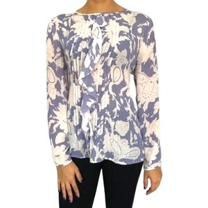 Banana Republic Pleated Round Neck Blue & White Blouse - Sz M Open To Offers